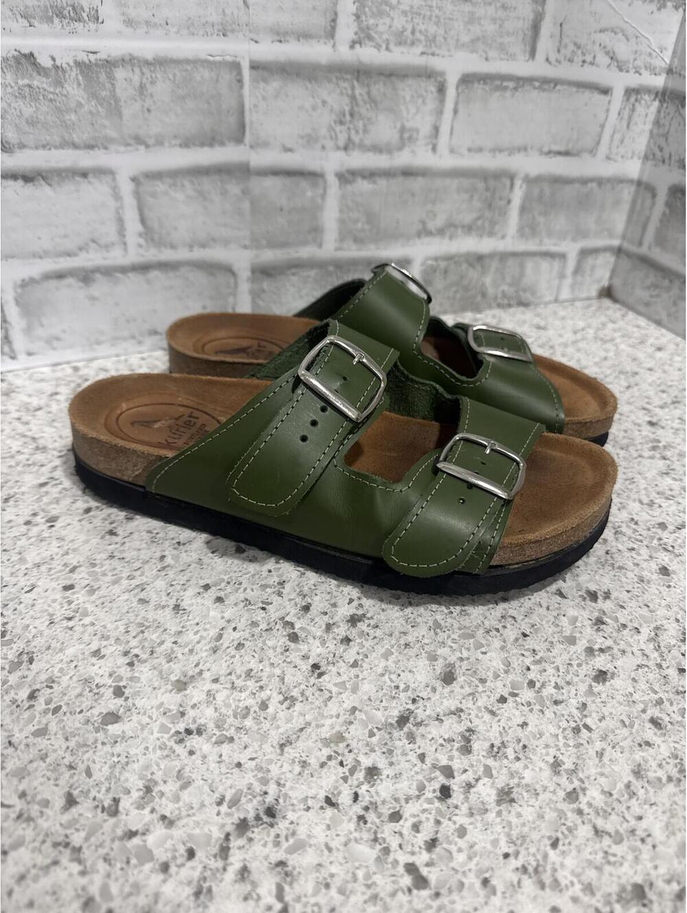 Kurier Olive Green Adjustable Buckle Slide Sandals, Size 40